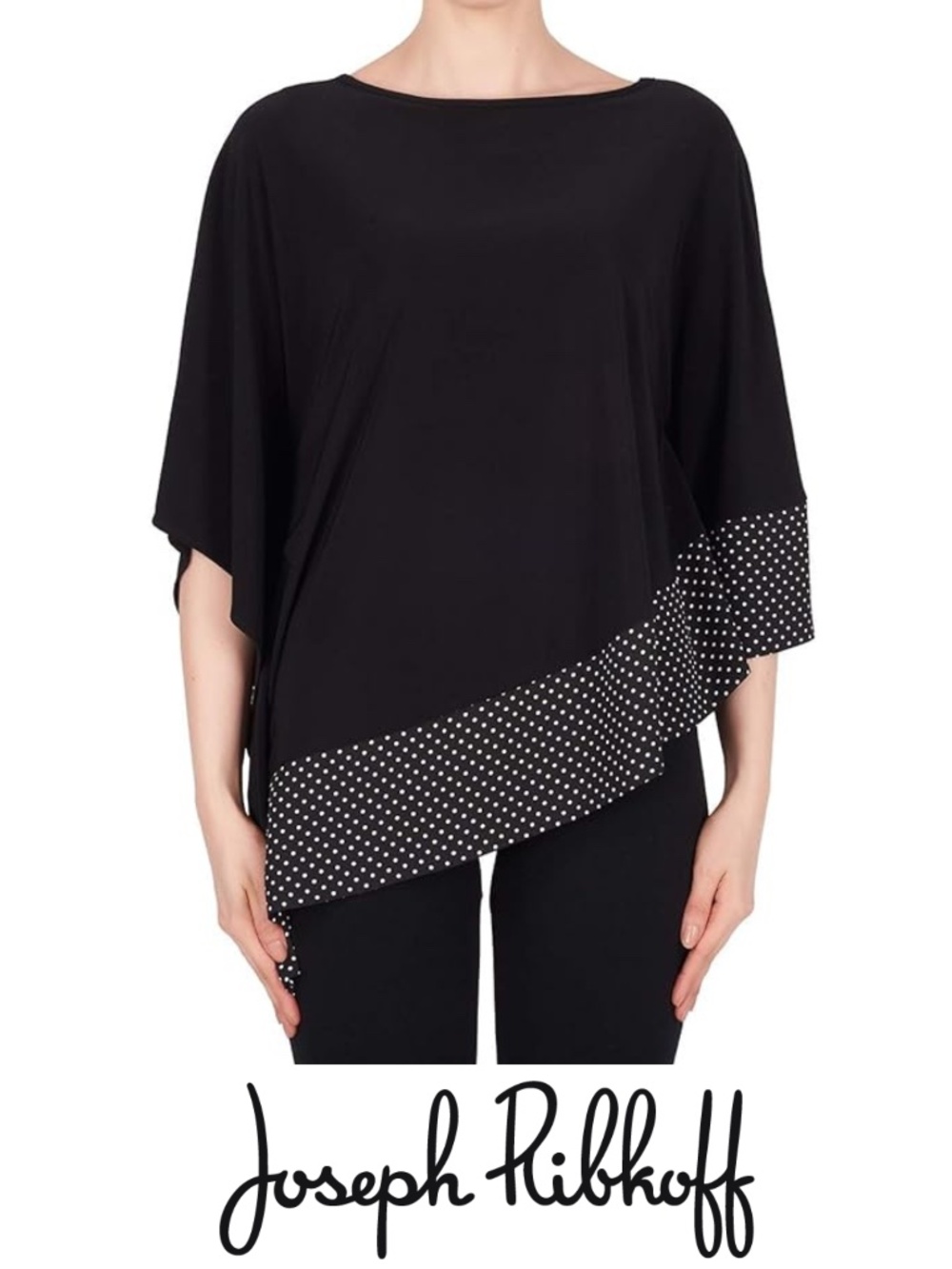 Like New Joseph Ribkoff Loose Fit Asymmetrical Hem Top Black/White Size L/XL